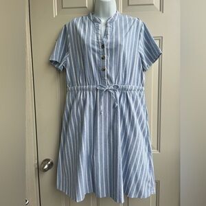 Robert Louis XL Linen Blend Drawstring Shirt Dress Blue White Coastal Chic Look